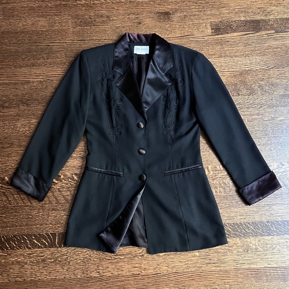 Satin Soutache Blazer, Retro Noir Dinner Jacket, Vintage 80s Menswear - Picture 1 of 8